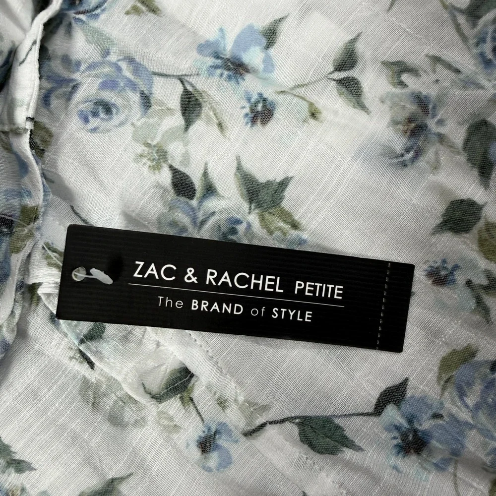 Zac & Rachel Floral Blouse Women PXL White Floral 70s Ruffle Knot Tie Top